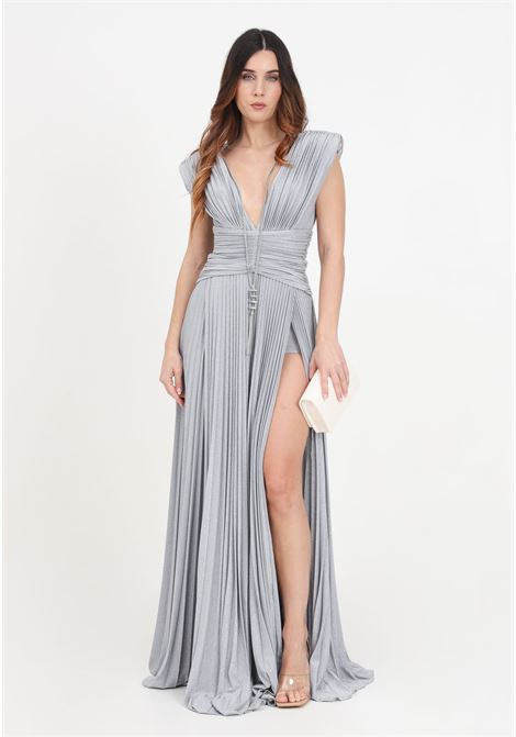Silver lurex women's dress with slits ELISABETTA FRANCHI | AB56341E2900